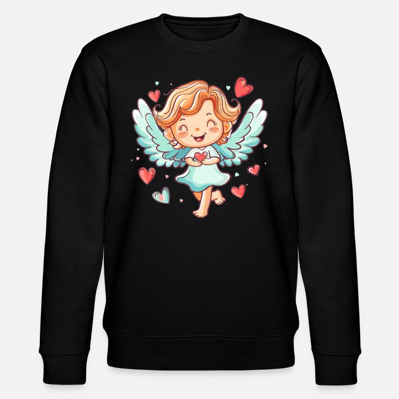 Glücklicher Engel mit Herzen - Stanley/Stella Unisex Bio-Sweatshirt CHANGER - Schwarz