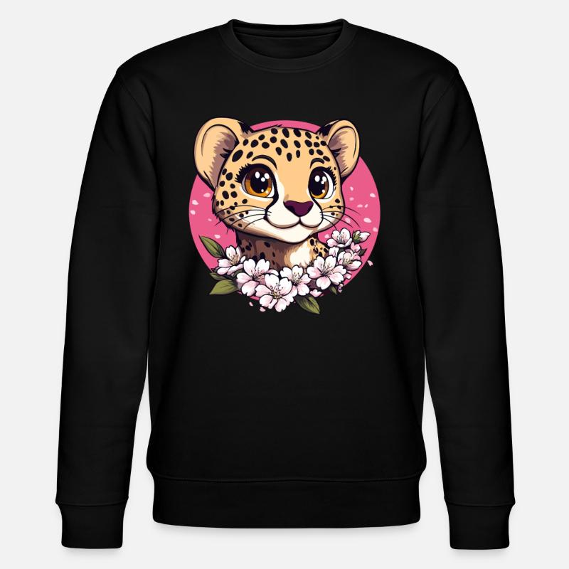 Gepard mit Kirschblüten - Stanley/Stella Unisex Bio-Sweatshirt CHANGER  - Schwarz