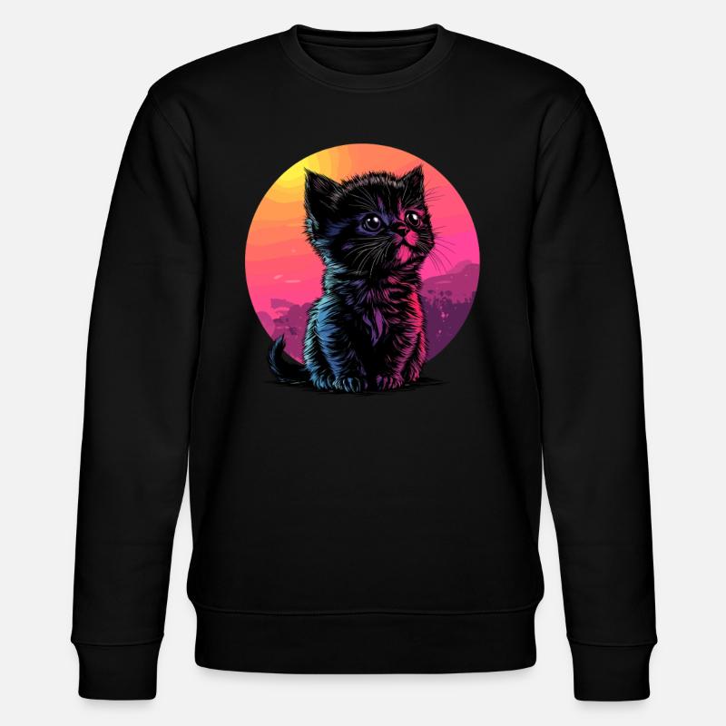 Bunte Sonnenuntergangs-Katze - Stanley/Stella Unisex Bio-Sweatshirt CHANGER  - Schwarz