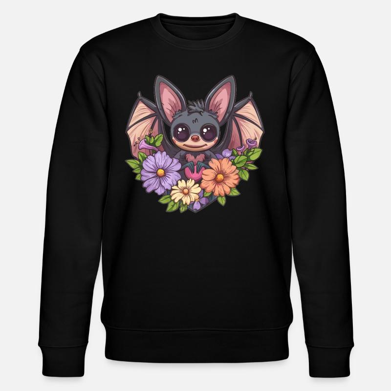 Fledermaus mit Herz und Blumen - Stanley/Stella Unisex Bio-Sweatshirt CHANGER  - Schwarz
