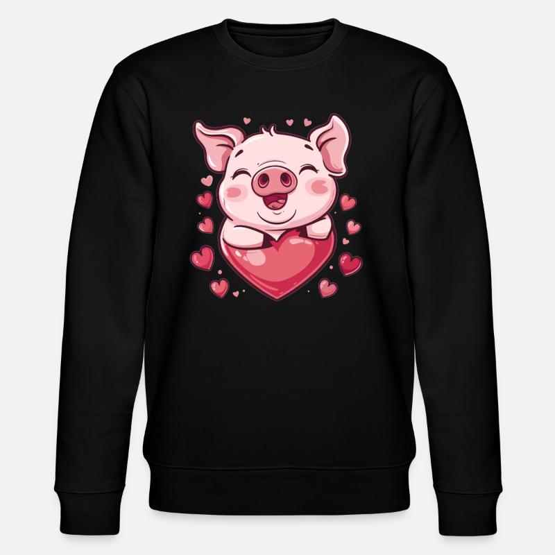 Liebendes Schwein mit Herz - Stanley/Stella Unisex Bio-Sweatshirt CHANGER  - Schwarz