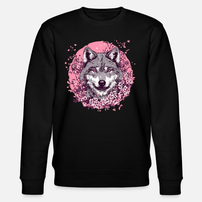 Wolf mit Kirschblüten - Stanley/Stella Unisex Bio-Sweatshirt CHANGER  - Schwarz