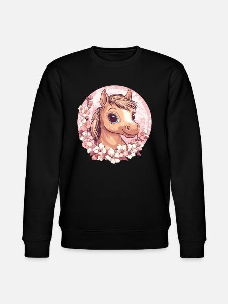 Cheerful Pony with Flowers - Stanley/Stella CHANGER Unisex Organic Sweatshirt - black