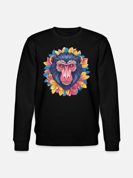 Mandrill with flower wreath - Stanley/Stella CHANGER Unisex Organic Sweatshirt - black