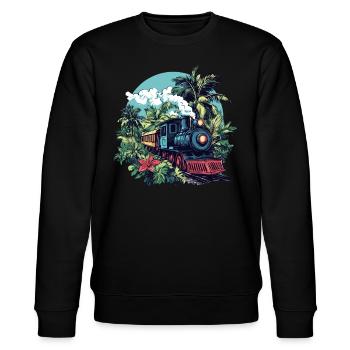 Steam locomotive through palm trees - Stanley/Stella CHANGER Unisex Organic Sweatshirt - black - Front - Nik (191cm) & Marisol (170cm)