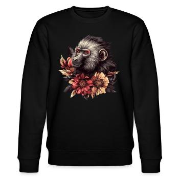 Pensive Monkey with Flowers - Stanley/Stella CHANGER Unisex Organic Sweatshirt - black - Front - Nik (191cm) & Marisol (170cm)