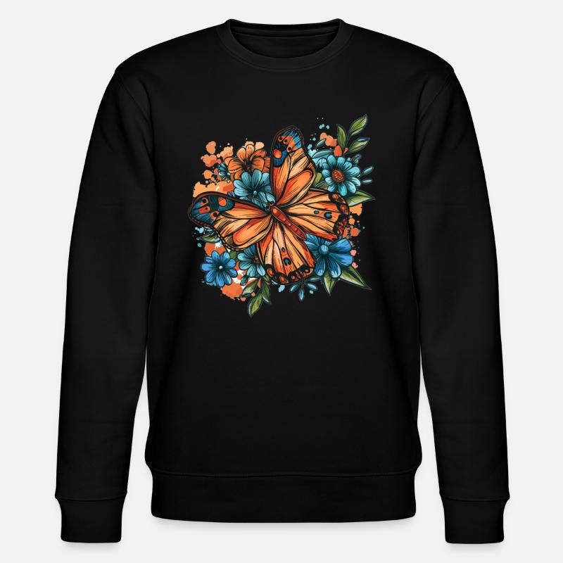 Schmetterling mit Blumen - Stanley/Stella Unisex Bio-Sweatshirt CHANGER  - Schwarz