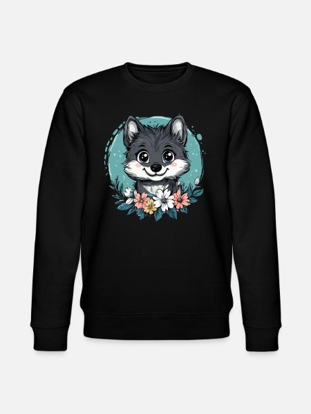 Süßer Wolf mit Blumen - Stanley/Stella Unisex Bio-Sweatshirt CHANGER - Schwarz