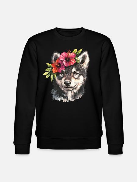Husky with Hibiscus - Stanley/Stella CHANGER Unisex Organic Sweatshirt - black