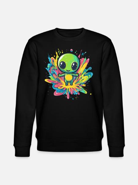 Bunter Alien auf Farbspritzer - Stanley/Stella Unisex Bio-Sweatshirt CHANGER  - Schwarz