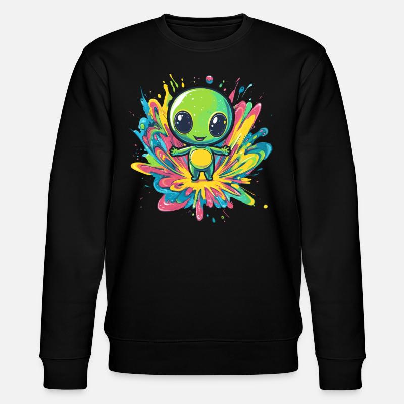 Bunter Alien auf Farbspritzer - Stanley/Stella Unisex Bio-Sweatshirt CHANGER  - Schwarz