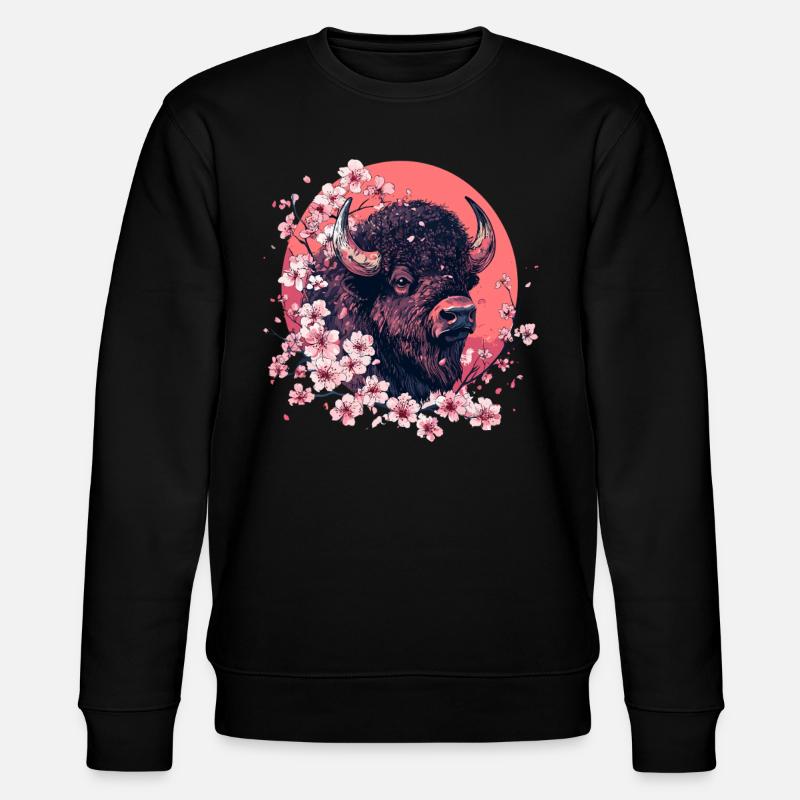 Bison with cherry blossoms - Stanley/Stella CHANGER Unisex Organic Sweatshirt - black
