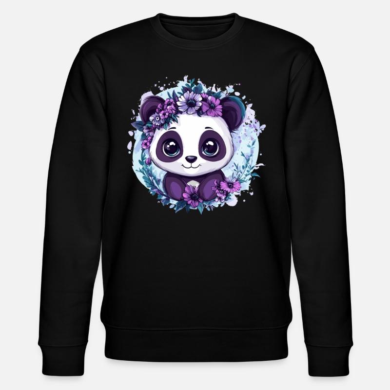 Panda with flower wreath - Stanley/Stella CHANGER Unisex Organic Sweatshirt - black