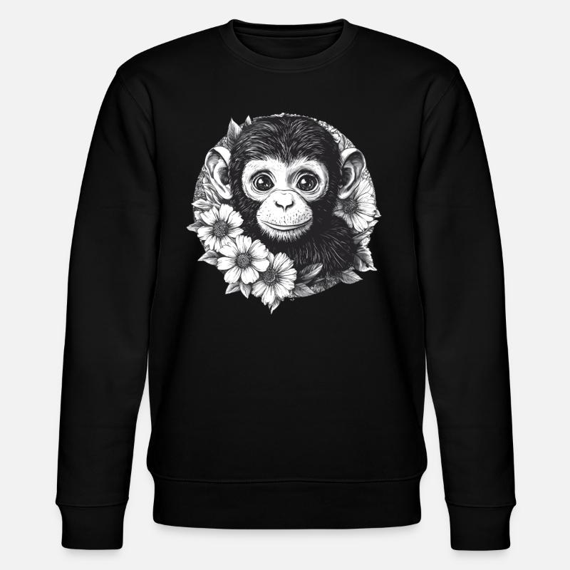 Schwarz-Weiß Affe mit Blumen - Stanley/Stella Unisex Bio-Sweatshirt CHANGER  - Schwarz