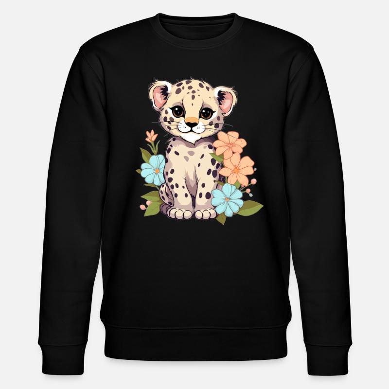 Leopard with flowers - Stanley/Stella CHANGER Unisex Organic Sweatshirt - black