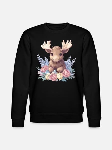 Süßer Elch mit Blumen - Stanley/Stella Unisex Bio-Sweatshirt CHANGER - Schwarz
