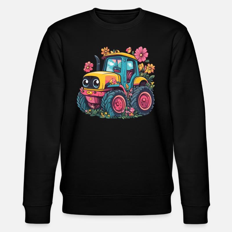 Fröhlicher Blumen-Traktor - Stanley/Stella Unisex Bio-Sweatshirt CHANGER  - Schwarz