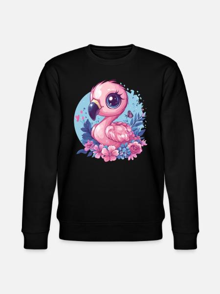 Flamingo mit Blumendeko - Stanley/Stella Unisex Bio-Sweatshirt CHANGER  - Schwarz
