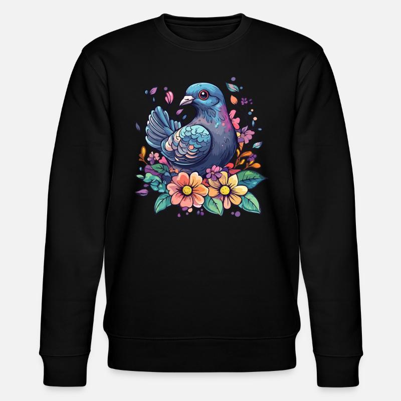 Bunte Taube mit Blumen - Stanley/Stella Unisex Bio-Sweatshirt CHANGER  - Schwarz
