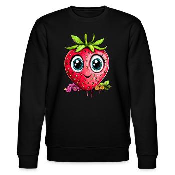 Erdbeere mit großen Augen - Stanley/Stella Unisex Bio-Sweatshirt CHANGER  - Schwarz - Vorne - Nik (191cm) & Marisol (170cm)