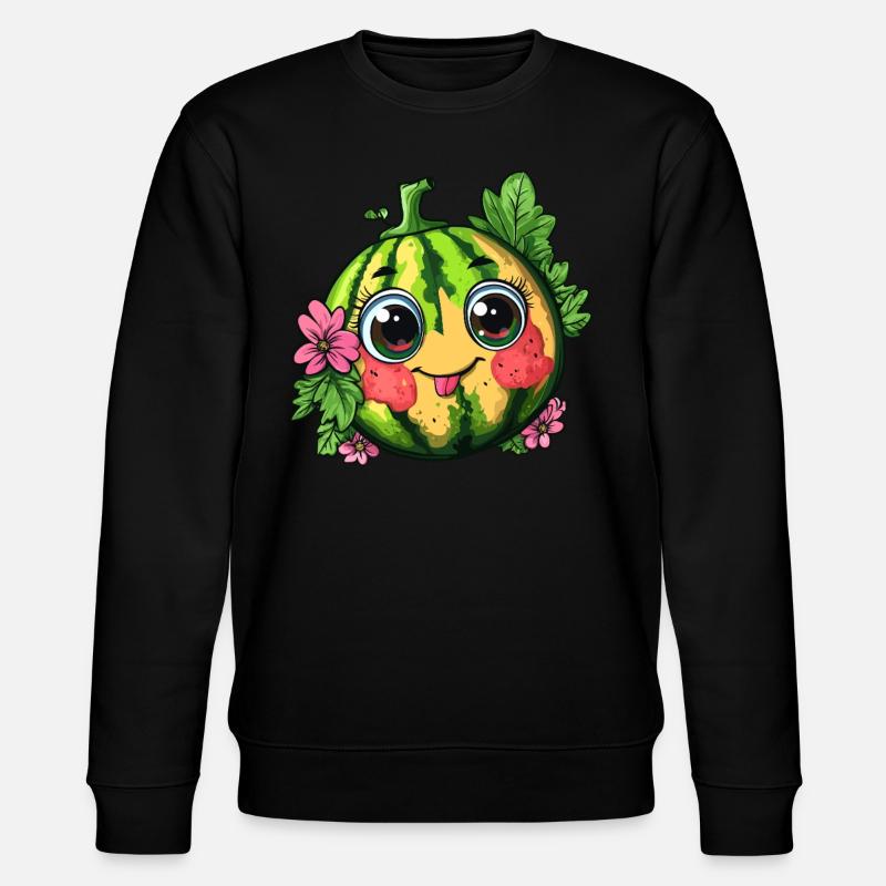 Süße Wassermelone mit Blumen - Stanley/Stella Unisex Bio-Sweatshirt CHANGER  - Schwarz