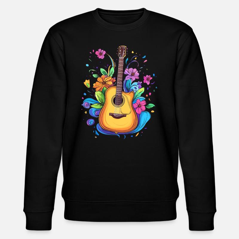 Gitarre mit Blumenornament - Stanley/Stella Unisex Bio-Sweatshirt CHANGER  - Schwarz