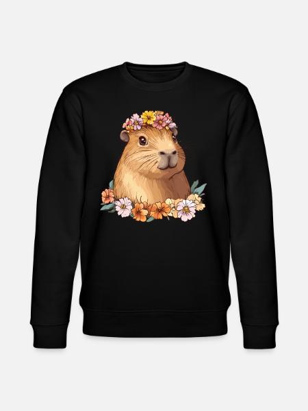 Cute Capybara with Flowers - Stanley/Stella CHANGER Unisex Organic Sweatshirt - black