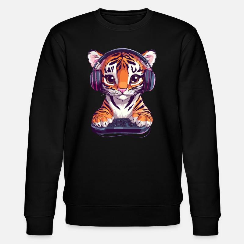 Gamer Tiger mit Headset - Stanley/Stella Unisex Bio-Sweatshirt CHANGER  - Schwarz
