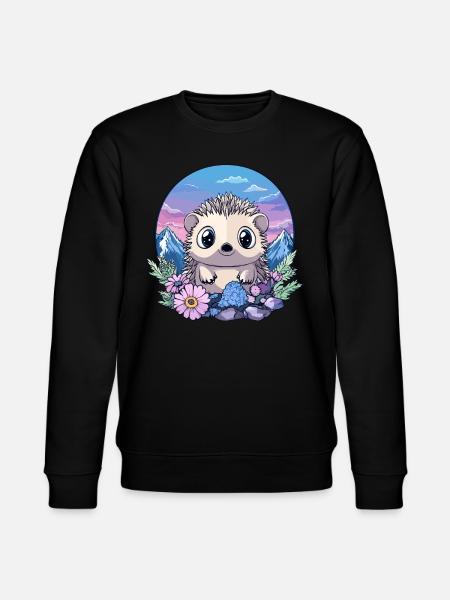 Hedgehogs in Alpine Flowers - Stanley/Stella CHANGER Unisex Organic Sweatshirt - black