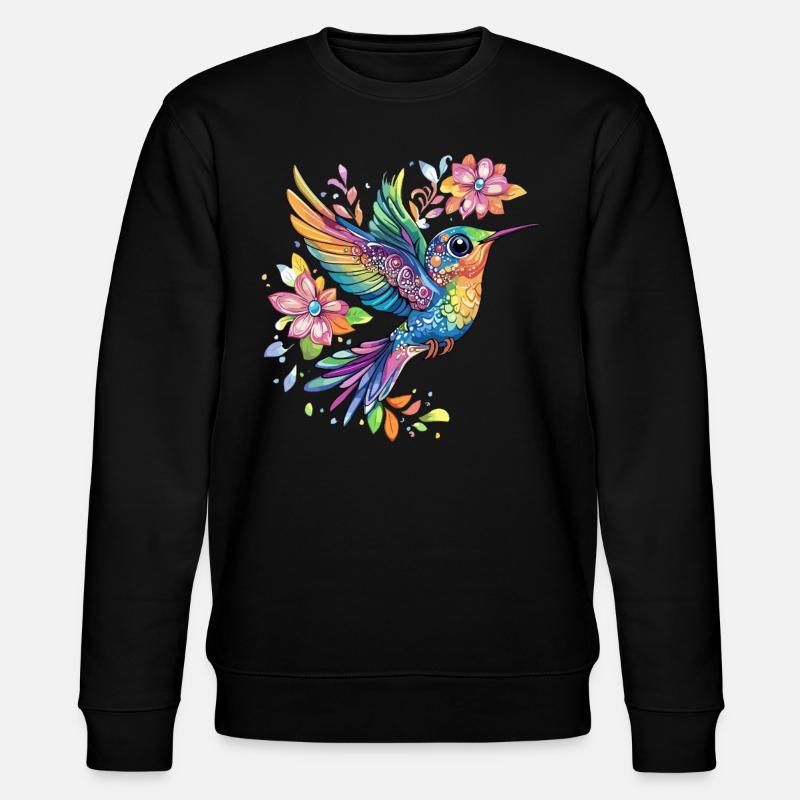 Bunter Kolibri mit Blumen - Stanley/Stella Unisex Bio-Sweatshirt CHANGER - Schwarz