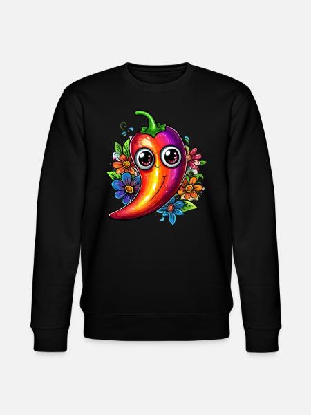 Bunte Chili mit Blumen - Stanley/Stella Unisex Bio-Sweatshirt CHANGER  - Schwarz
