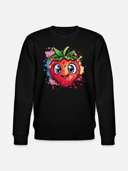 Fröhliche Erdbeere bunt - Stanley/Stella Unisex Bio-Sweatshirt CHANGER  - Schwarz