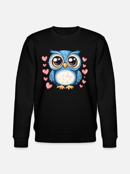 Blaue Eule mit Herzen - Stanley/Stella Unisex Bio-Sweatshirt CHANGER  - Schwarz