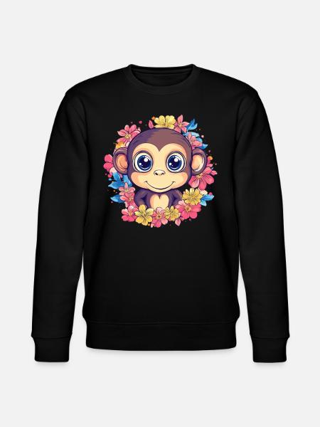 Fröhlicher Affe mit Blumen - Stanley/Stella Unisex Bio-Sweatshirt CHANGER  - Schwarz