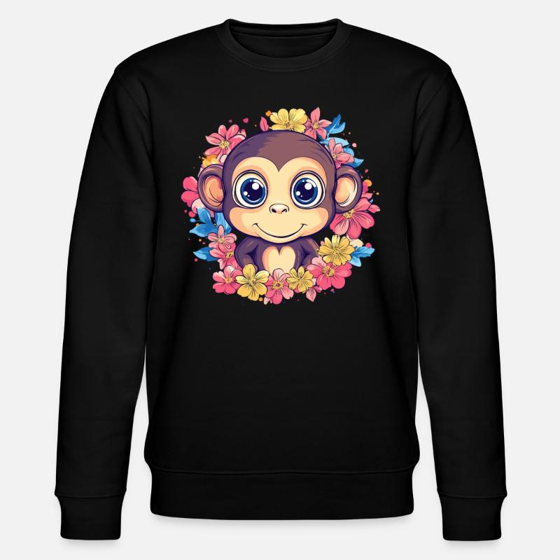 Fröhlicher Affe mit Blumen - Stanley/Stella Unisex Bio-Sweatshirt CHANGER  - Schwarz