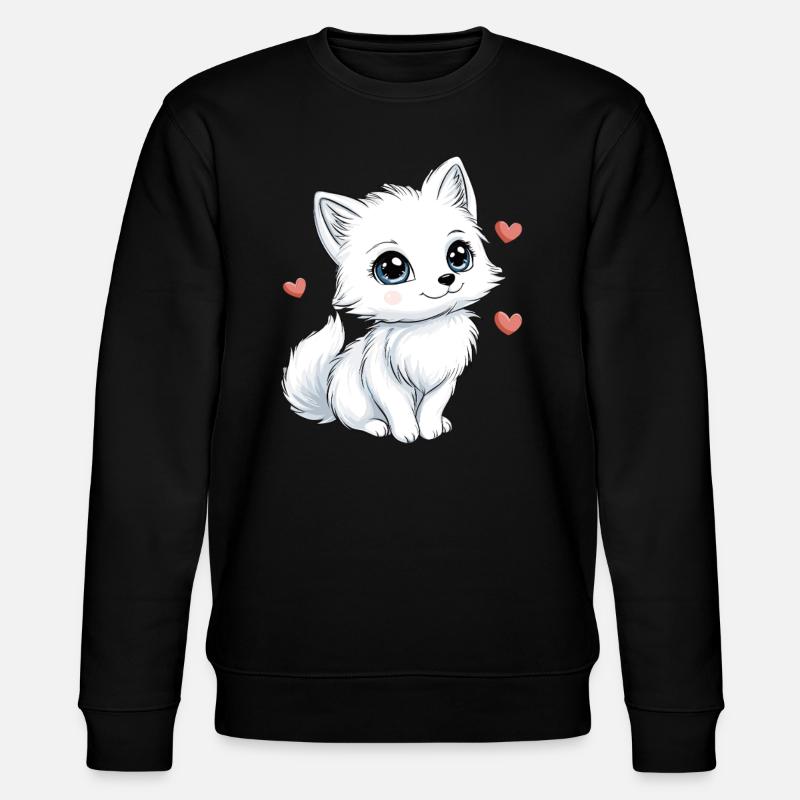 White Fox with Hearts - Stanley/Stella CHANGER Unisex Organic Sweatshirt - black