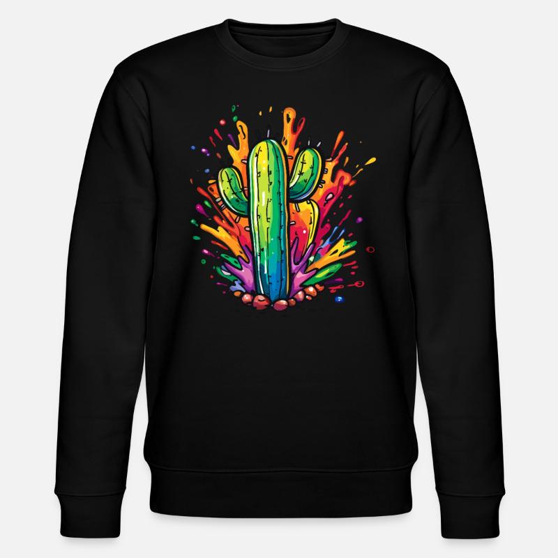 Bunter Kaktus-Explosion - Stanley/Stella Unisex Bio-Sweatshirt CHANGER  - Schwarz