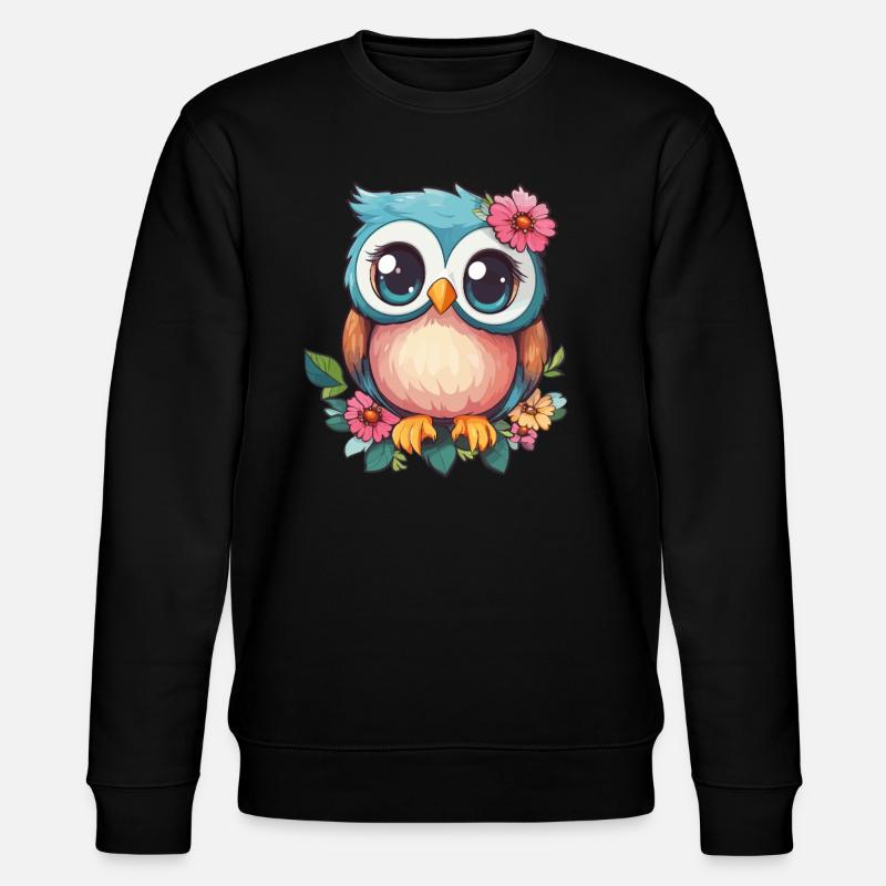 Blümchen Eule mit Charme - Stanley/Stella Unisex Bio-Sweatshirt CHANGER  - Schwarz