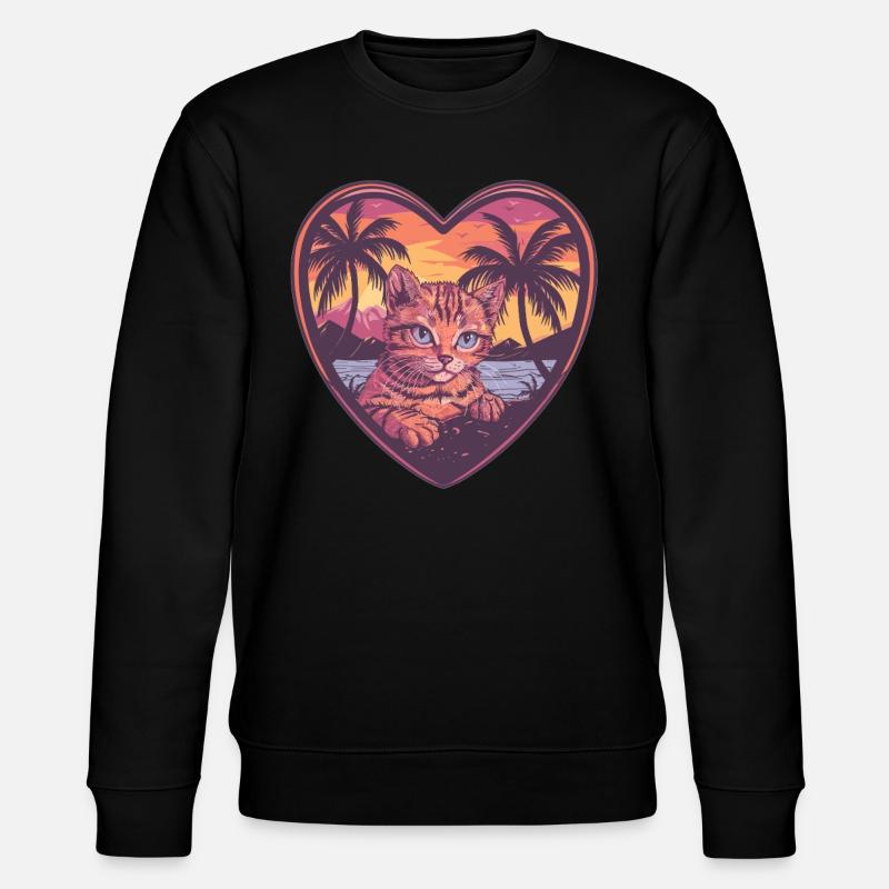 Chat coeur tropical - Sweat bio CHANGER Stanley/Stella Unisexe - noir