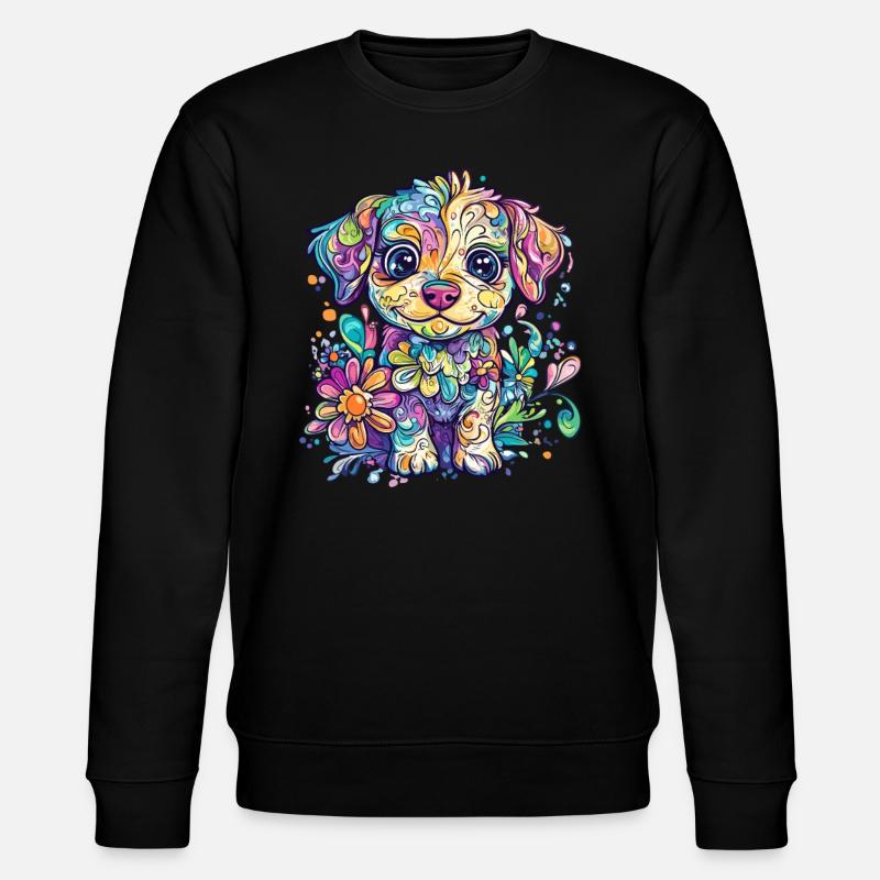 Bunter Fantasiehund mit Blumen - Stanley/Stella Unisex Bio-Sweatshirt CHANGER  - Schwarz