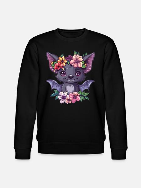 Flower Bat with Smile - Stanley/Stella CHANGER Unisex Organic Sweatshirt - black