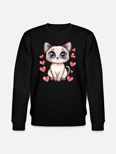 Katze mit Herzchenblick - Stanley/Stella Unisex Bio-Sweatshirt CHANGER - Schwarz