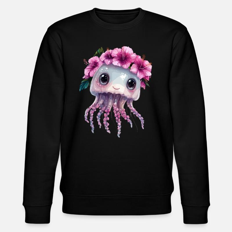 Qualle mit Blütenkrone - Stanley/Stella Unisex Bio-Sweatshirt CHANGER  - Schwarz
