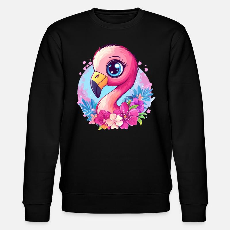 Flamingo mit Blütenzauber - Stanley/Stella Unisex Bio-Sweatshirt CHANGER  - Schwarz