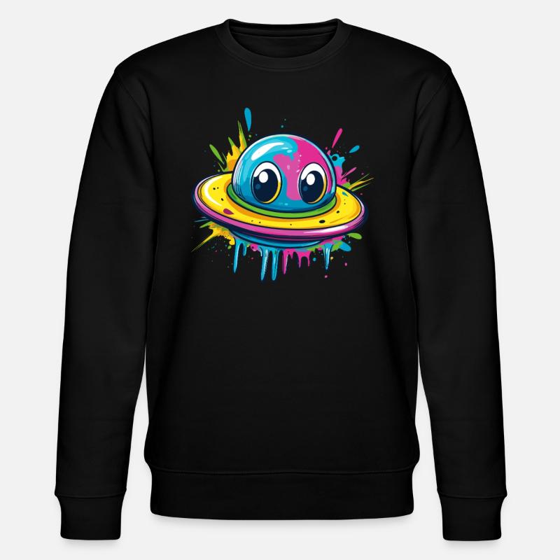 Buntes UFO mit Augen - Stanley/Stella Unisex Bio-Sweatshirt CHANGER - Schwarz
