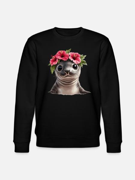 Baby seal with hibiscus - Stanley/Stella CHANGER Unisex Organic Sweatshirt - black