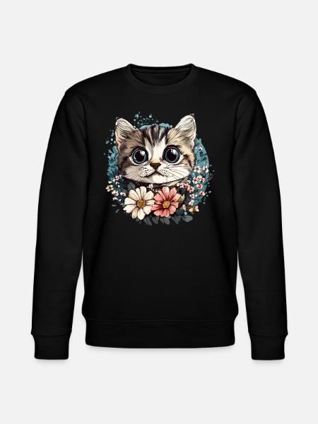Cat with flower wreath - Stanley/Stella CHANGER Unisex Organic Sweatshirt - black