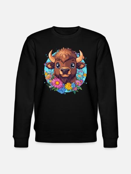 Bison with flower wreath - Stanley/Stella CHANGER Unisex Organic Sweatshirt - black