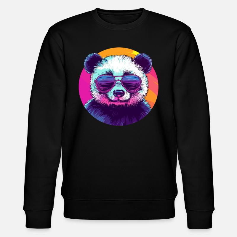 Cooler Panda mit Sonnenbrille - Stanley/Stella Unisex Bio-Sweatshirt CHANGER  - Schwarz