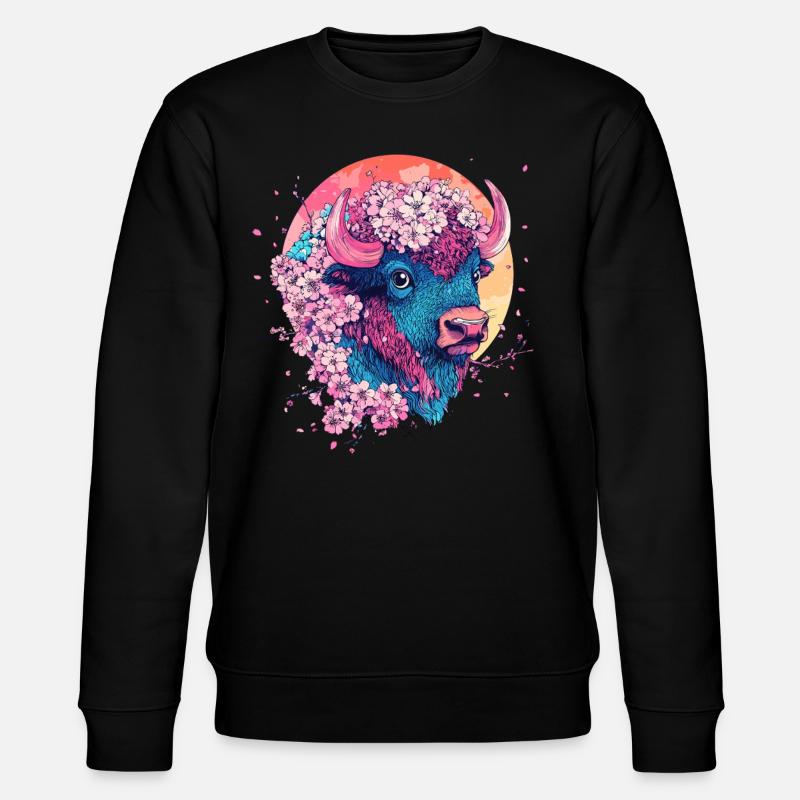 Bison aux fleurs - Sweat bio CHANGER Stanley/Stella Unisexe - noir